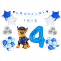 Balony na 4 urodziny chłopca Psi Patrol zestaw dekoracji niebiesko srebrny z imieniem