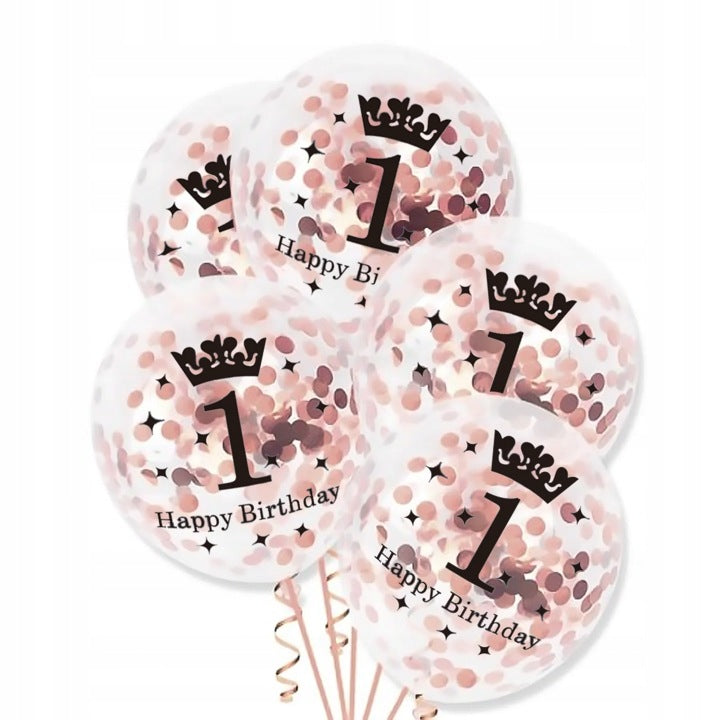 Zestaw balonów na roczek ROSE GOLD + girlanda personalizowana | Dekoracje na 1 urodziny dziewczynki