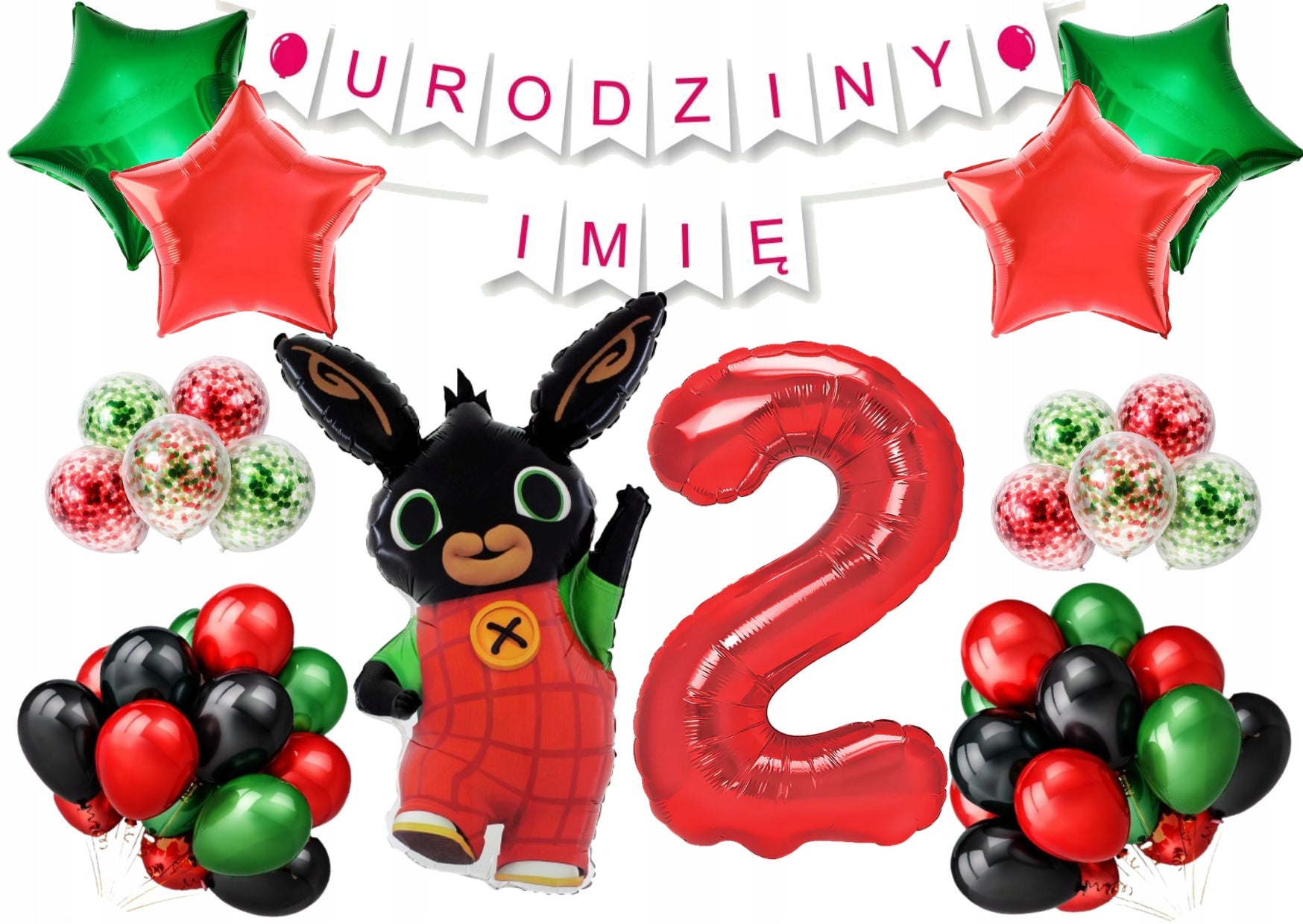 Dekoracje Urodzinowe Bing na 2 Urodziny Dziecka Balony Królik Bing Cyfra 2 Zestaw